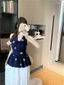 Thiết kế hot girl cổ chữ V in hình áo dây cổ yếm cho nữ mùa hè mới ngọt ngào giảm béo eo nụ h