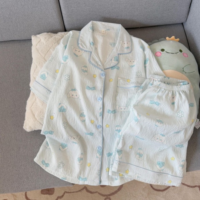 Bộ Đồ Ngủ Yugui Dog Cloud Cotton Bộ Đồ Ngủ Mùa Hè Nữ Mỏng Ngắn Tay Quần Short Ngọt Ngào Và Dễ Th