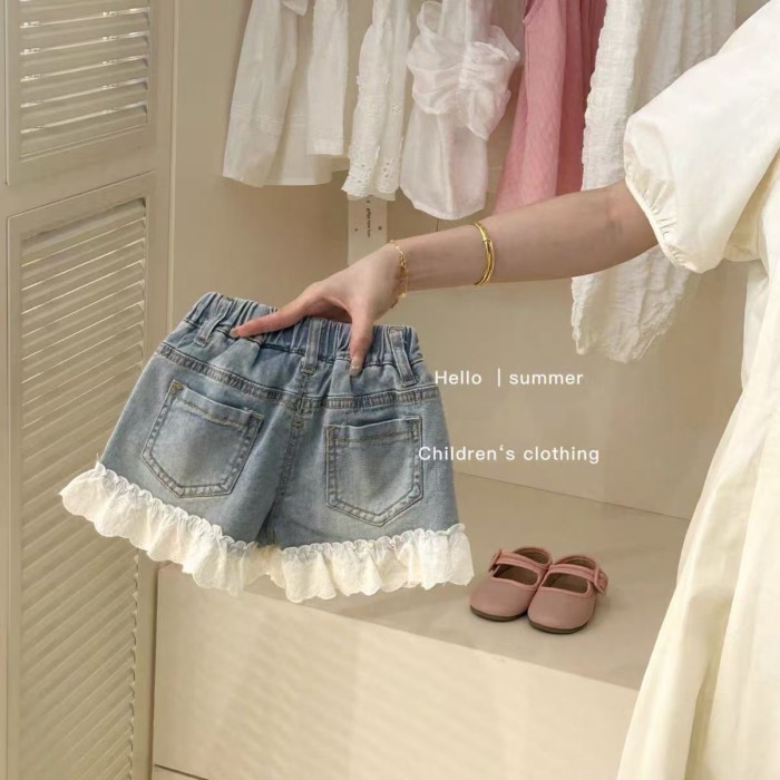 Quần Short Denim Phong Cách Mới Cho Bé Gái Quần Short Denim dáng Rộng Thời Trang