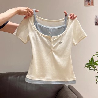 Mùa hè sang trọng và xinh đẹp dành cho trẻ em Phiên bản màu tương phản Màu sắc tương phản Áo thun h