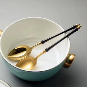 Thìa Cao Cấp Ánh Sáng Sang Trọng Đen Vàng Thìa Inox 304 Món Tráng Miệng Thìa Tổ Chim Thìa Cà Phê Khuấy Thìa Thìa