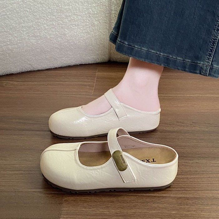 Giày sandal nữ mùa hè nửa kéo Bao Đầu thiết kế hạt đậu vàng nhỏ bên trong tăng chiều cao 5cm