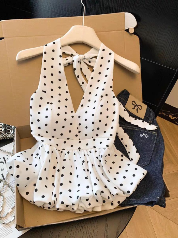 Medela Pure Desire Phong Cách Áo Dây Hoa Chấm Bi Yếm Top Giảm Béo Đa Năng Cho Nữ