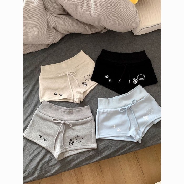Quần short thể thao nữ in hình mèo, phù hợp mùa hè, dáng slim-fit