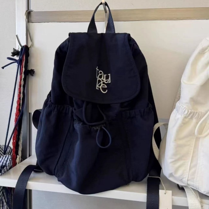 Ba Lô Hàn Quốc Mới Niche Thiết Kế Nylon Du Lịch, Có Dây Rút Ngoài Trời Công Suất Lớn Cổ Ba Lô