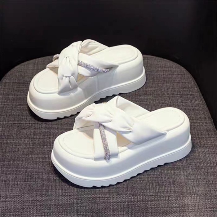 Dép đế cao có đính kim cương giả để đi lại và hẹn hò trong mùa hè, chống trượt cho người nhỏ nhắn