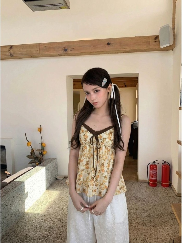 Mùa Xuân Và Mùa Hè Hoa Suspender Pháp Phong Cách Mới Ren Hot Girl Áo Giả Hai Dây Ngọt Ngào, d