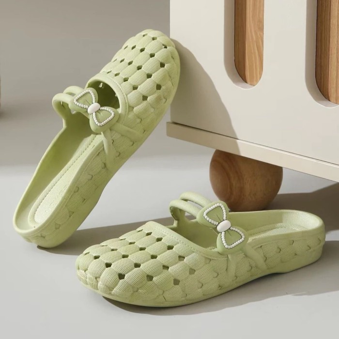 Nữ Rỗng Rỗng Giày Nữ Trắng Giày Sandal Mũi Đế Bằng Áo Khoác Ngoài Thoải Mái Nhẹ Mẹ Giày