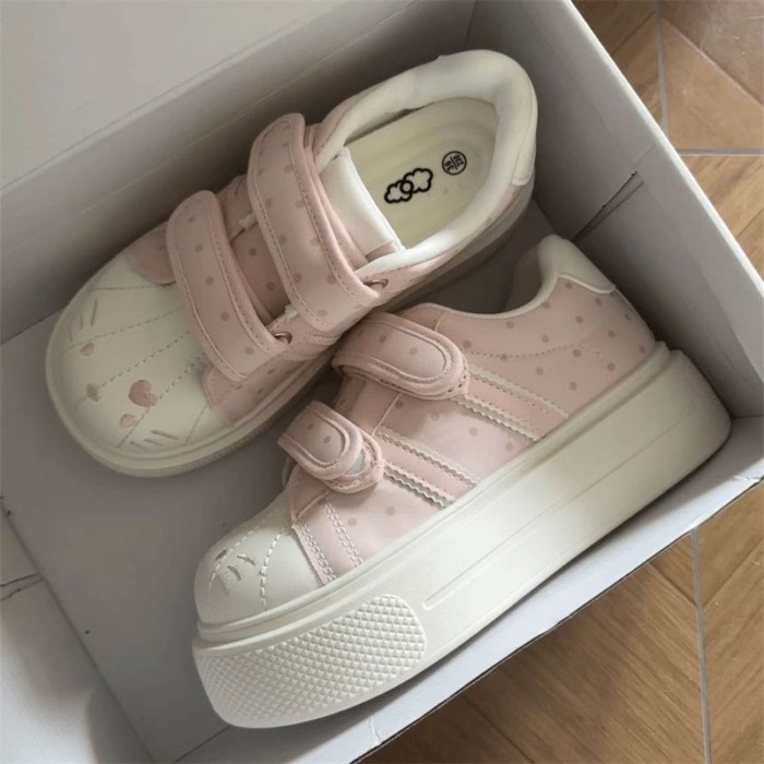 Giày vải lolita giày thể thao Velcro chấm bi mới, giày mũi vỏ mỏng đa năng, đế dày tăng chiề