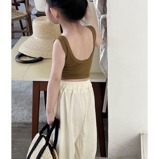 Áo yếm hở lưng hở lưng phong cách Hàn Quốc cho bé gái mùa hè nơ cổ chữ U áo hở rốn ôm sát cho bé gá