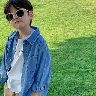 Áo sơ mi denim bé trai và bé gái mùa xuân thu thường ngày áo dài tay đẹp trai cho bé áo sơ mi và áo