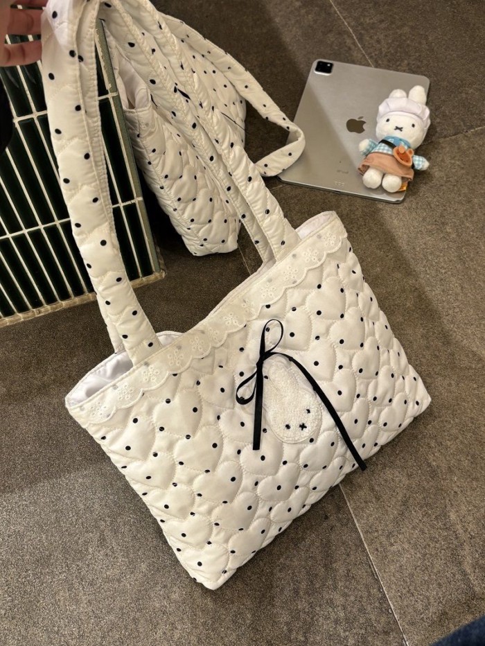 Phong cách Hàn Quốc chấm bi tình yêu cotton Miffy Túi đeo vai đa năng dễ thương Túi đeo vai t