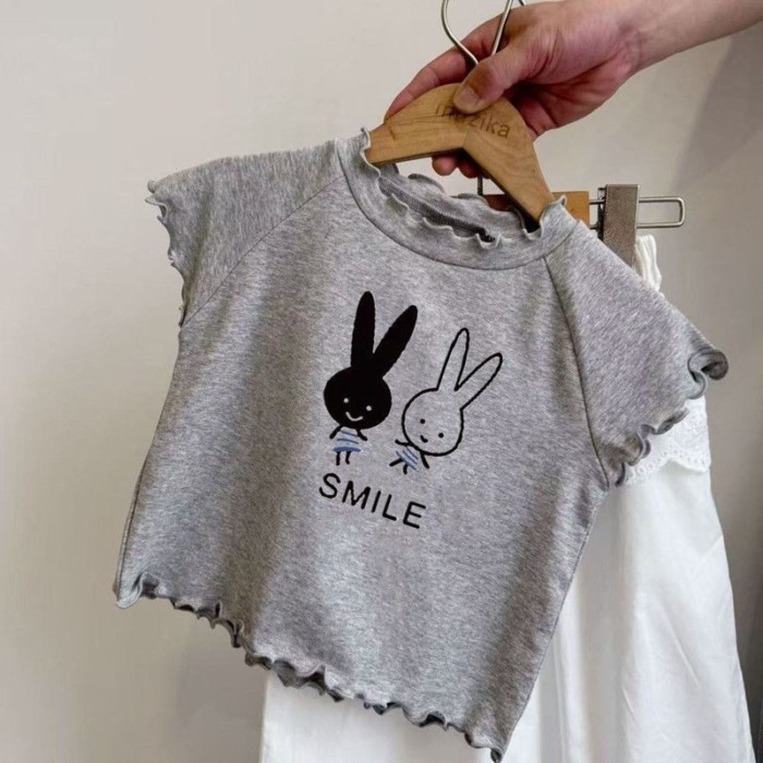 Áo thun cotton ngắn tay bé gái mùa hè hoạt hình phong cách mới phong cách nước ngoài nấm áo đ