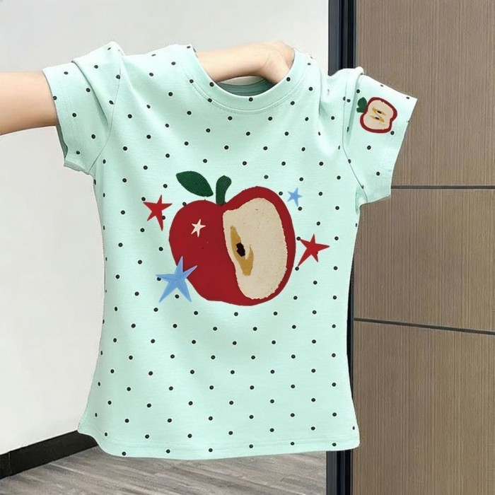 Áo thun ngắn tay cổ tròn chấm bi  dành cho nữ mới giảm béo hàng đầu màu xanh bạc hà Mỹ hot gir