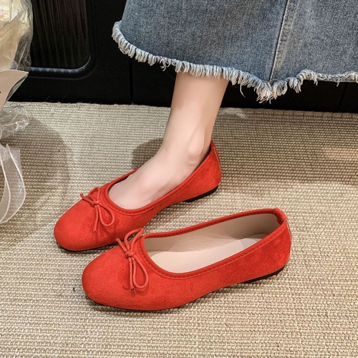 Giày Nữ Giày Pháp Xanh Dương Giày Đơn Nơ Đáy Bằng Dẹt Mũi Tròn Mới Ba Lê Nhẹ Nhàng Mùa Xuân B