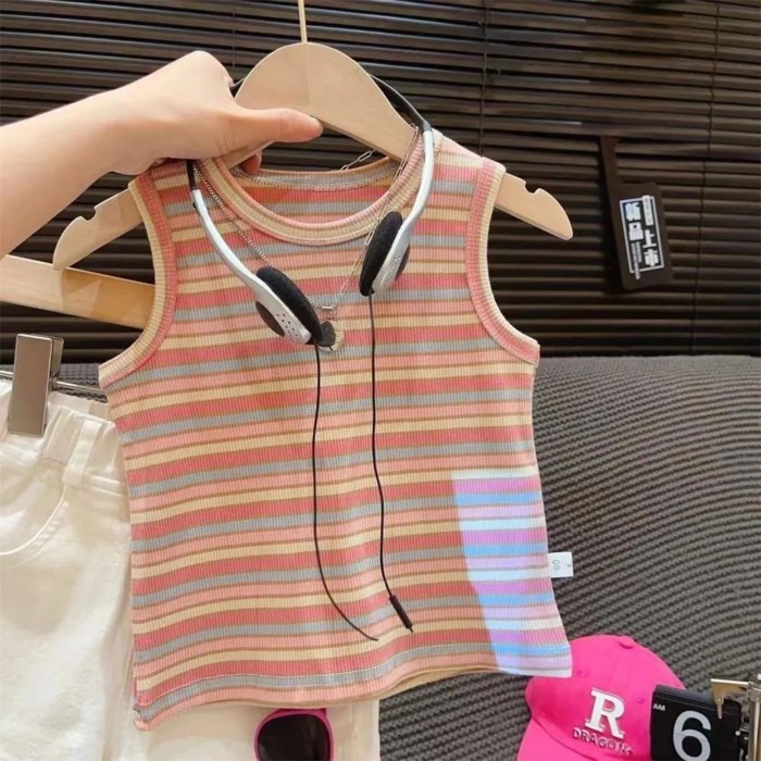 cô gái vest cô gái trẻ em mùa hè mới T-Shirt bé sọc đồ lót yếm không tay hàng đầu t