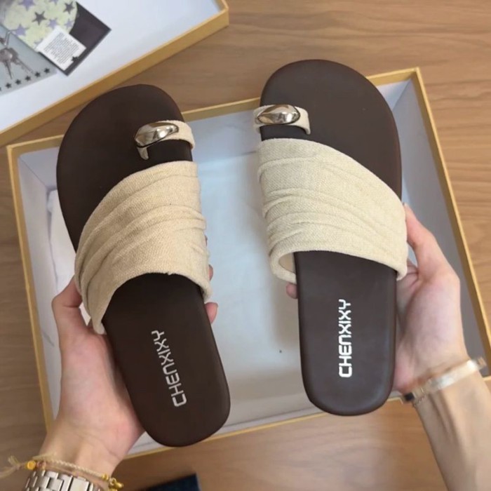 Lan ~ Pháp Siêu Mềm Xếp Ly Da Báo In Dép Nữ Mùa Hè Mặc Ngoài Phong Cách Mới Flat Niche Đẹp Bộ Ngón Chân Flip-Flops