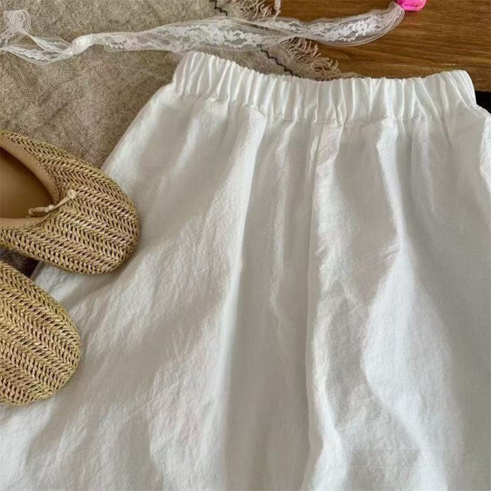 Quần bé gái mùa hè mới quần thẳng ống rộng cotton nguyên chất quần ống rộng viền mỏng thoáng