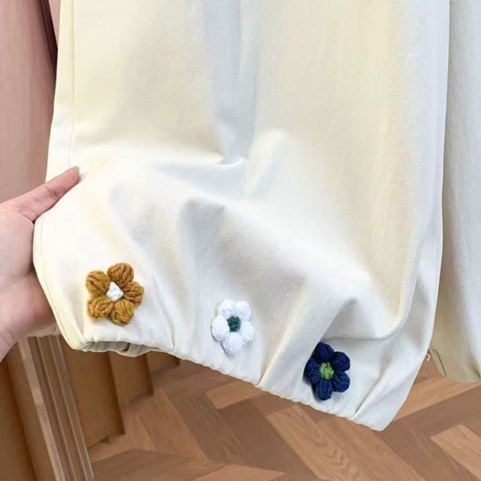 Mùa hè móc rừng hoa ngọt nụ hoa quần cao cấp mỏng treo ống rộng thường ngày 9 điểm quần dành cho nữ