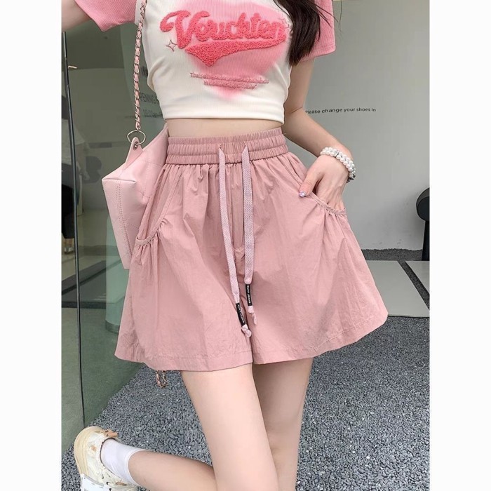 Quần short thể thao công sở khô nhanh, đồ ngủ rộng rãi mùa hè mới, chữ A rộng, lưng cao, chân