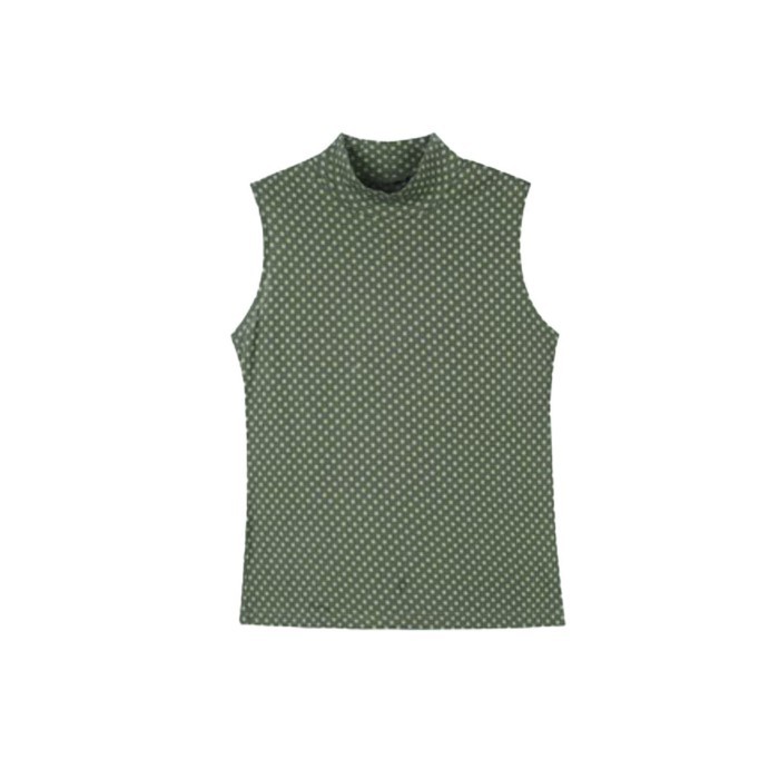 Lan ~ Retro Chấm Bi In Hình Nửa Cổ Rùa Áo Vest Không Tay Nữ Mùa Hè Tính Khí Slim-fit Ôm Hơn Nhìn Đi Lại Top