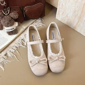Giày tăng chiều cao Pháp, ren nông miệng, váy mới, giày Mary Jane, giày phong cách ballet đế