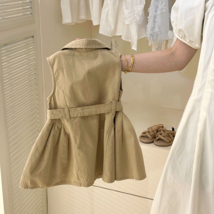 Váy không tay khí chất mùa hè Hàn Quốc mới phong cách, cotton nguyên chất, eo thời trang, kiể
