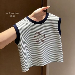 Áo thun trẻ em không tay sọc cotton nguyên chất áo vest thoải mái và thoáng khí cho bé trai và b