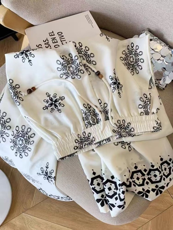 dáng rộng kích thước lớn ngày lễ phong cách dân tộc hoa quần ống rộng cho nữ mùa hè mỏng thun mỏ