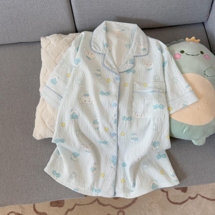 Bộ Đồ Ngủ Yugui Dog Cloud Cotton Bộ Đồ Ngủ Mùa Hè Nữ Mỏng Ngắn Tay Quần Short Ngọt Ngào Và Dễ Th