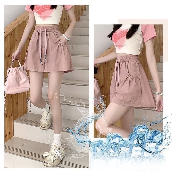 Quần short thể thao công sở khô nhanh, đồ ngủ rộng rãi mùa hè mới, chữ A rộng, lưng cao, chân