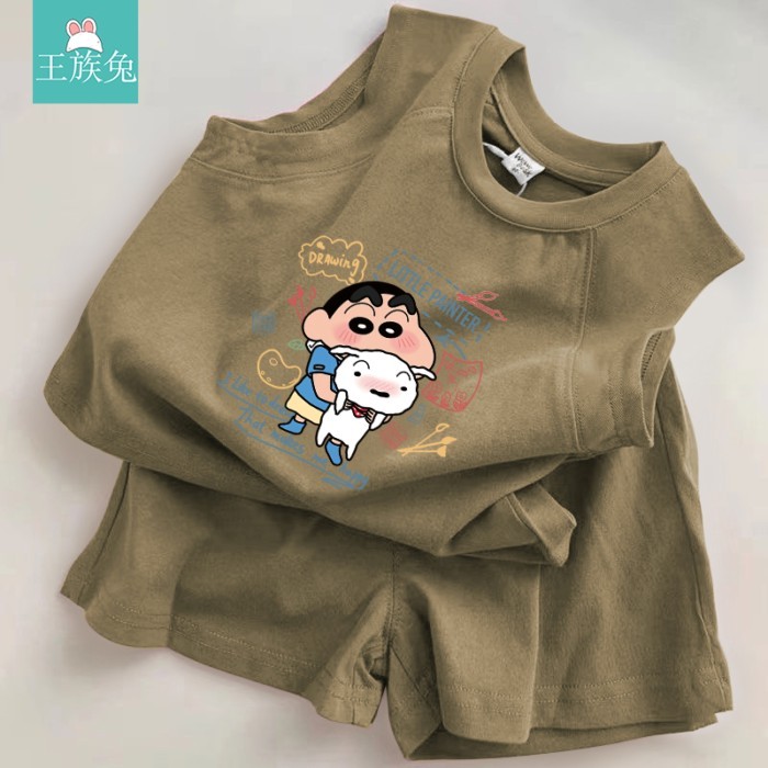 Bộ đồ thời trang bé trai và bé gái mùa hè mới cotton nguyên chất hoạt hình trẻ em áo vest Áo