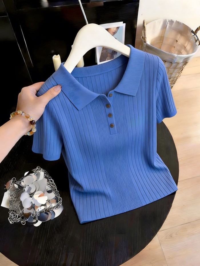 Polo đơn giản sọc pit slim fit áo len ngắn tay lụa băng hàng nút đẹp và tinh tế