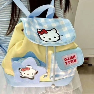 Túi Đi Học Mới Trường Cao Đẳng Ba Lô Kẻ Sọc Dễ Thương Dây Rút Mini KT Girl Katie Hoạt Hình Ba