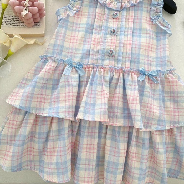 Váy không tay kẻ sọc ngọt ngào cho bé gái Công chúa Tank Top Baby Girl Bow Backless Cake Dres