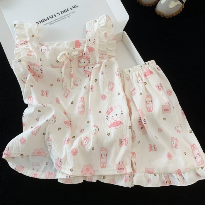 Bé Gái Áo Vest Bộ Đồ Ngủ Treo Áo Mùa Hè Dễ Thương Trẻ Em Quần Short Mỏng Công Chúa Phù Hợp Vớ