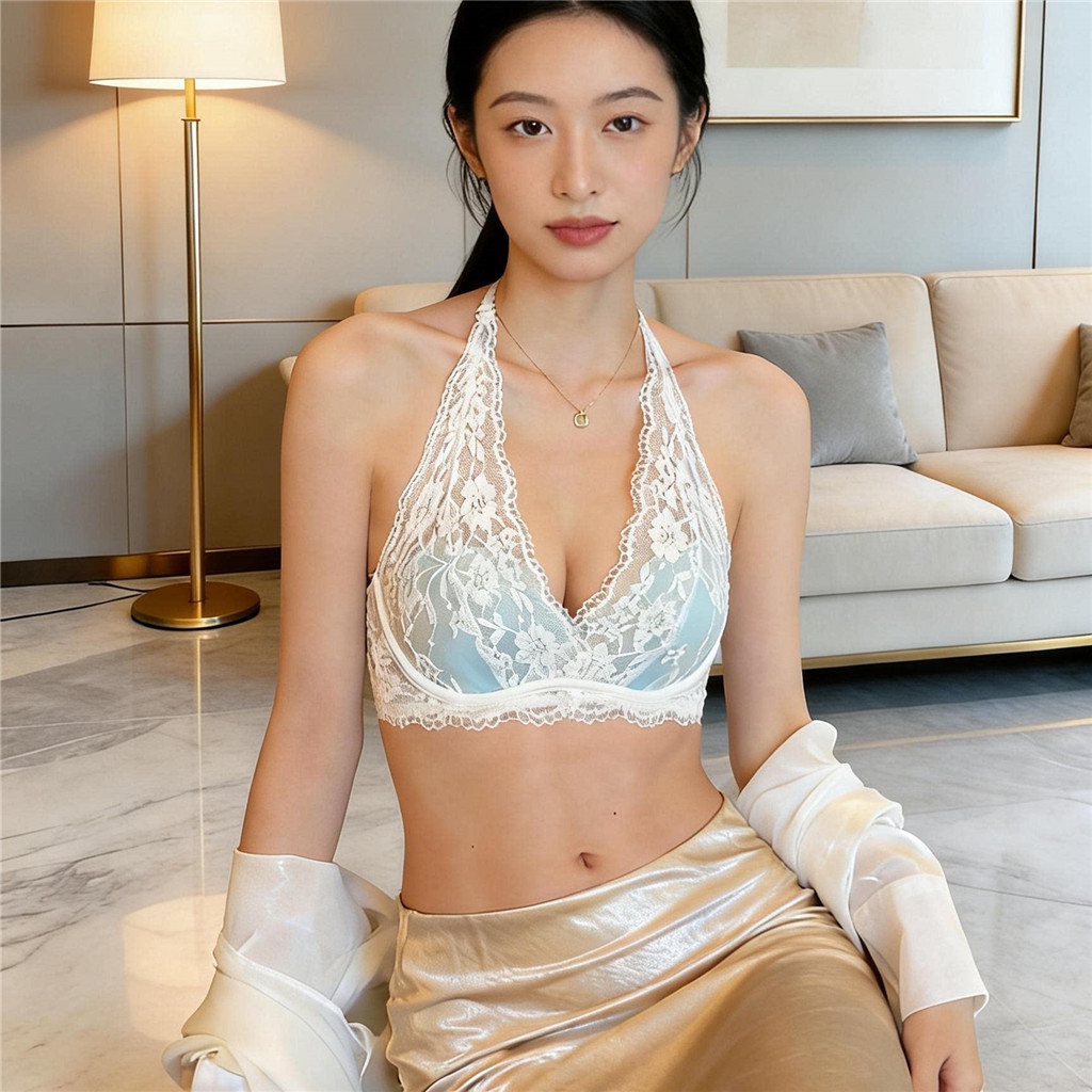 Áo lót nữ hoa với cốc tam giác không dây, dây đeo điều chỉnh