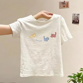 Áo thun dáng rộng tay ngắn in hình bông tuyết cổ tròn dành cho bé gái mùa hè