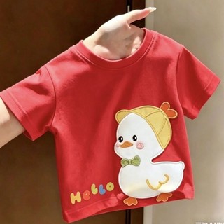 áo thun ngắn tay in hình con vịt màu vàng nguyên chất mùa hè dễ thương cho bé trai và bé gái, áo