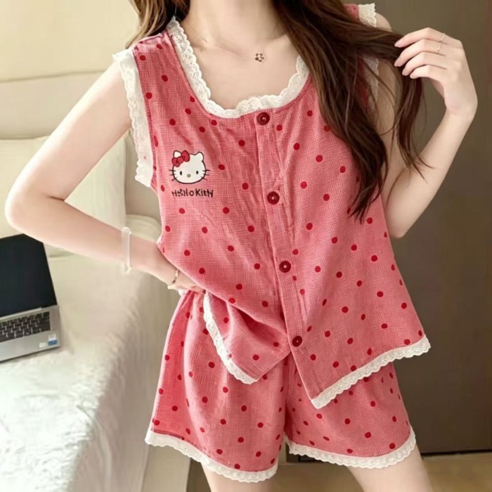 Yunduo Đai Cotton Miếng Lót Ngực Mùa Hè Suspender Hoạt Hình Dễ Thương Ngọt Ngào Nữ Bộ Đồ Ngủ Mặc Nh