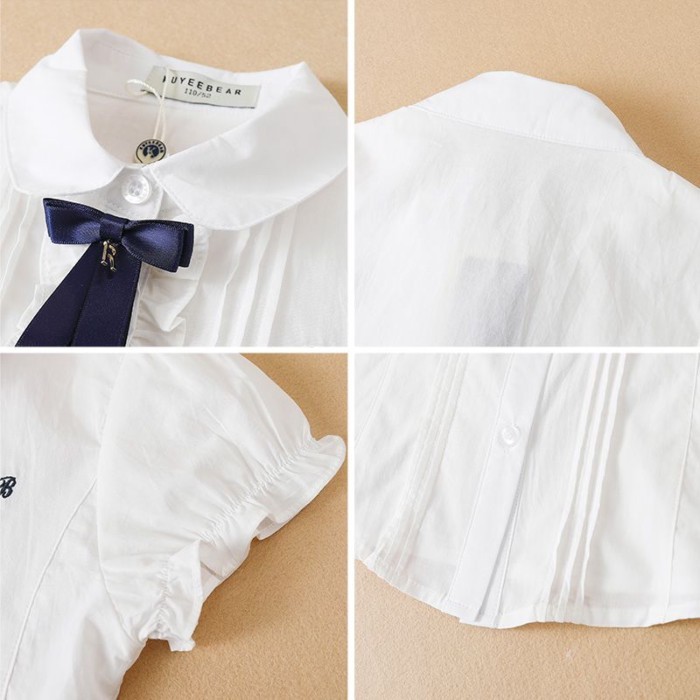 Áo sơ mi nữ ngắn tay có cổ nơ mới áo sơ mi cotton