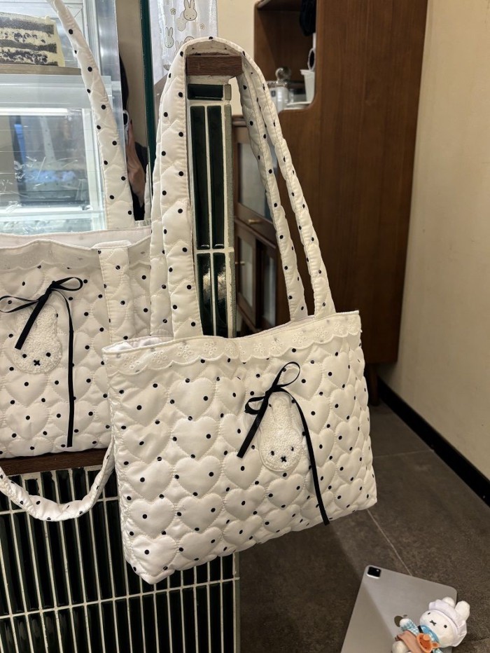 Phong cách Hàn Quốc chấm bi tình yêu cotton Miffy Túi đeo vai đa năng dễ thương Túi đeo vai t