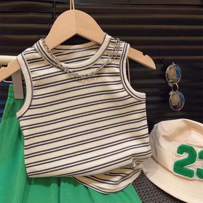 cô gái vest cô gái trẻ em mùa hè mới T-Shirt bé sọc đồ lót yếm không tay hàng đầu t