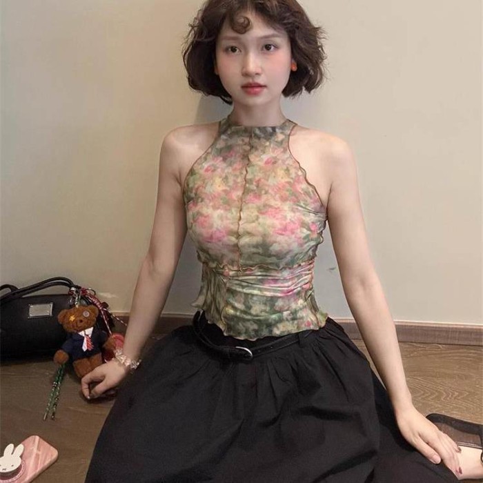 Mùa Xuân Và Mùa Hè Mới Mỹ Retro Hốc Tự Chế Màu Sắc Tương Phản Làm Trắng Nhòe Lưới Hot Girl Dâ