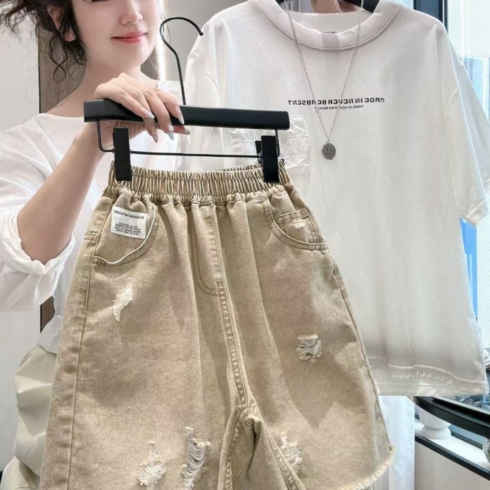 Quần short denim rách mùa hè cho bé trai, mỏng, hợp thời trang, đa năng, quần lửng giản dị, q