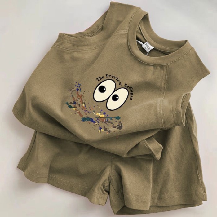 Bộ đồ thời trang bé trai và bé gái mùa hè mới cotton nguyên chất hoạt hình trẻ em áo vest Áo