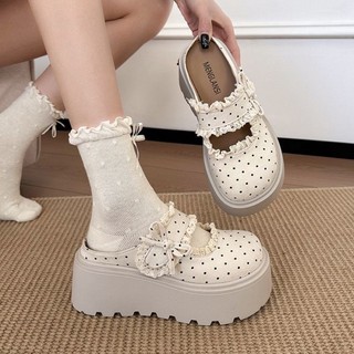 đôi giày Birkenstock phối ren chấm bi cho nữ mới đa năng tăng chiều cao lười một chân dép nửa ng