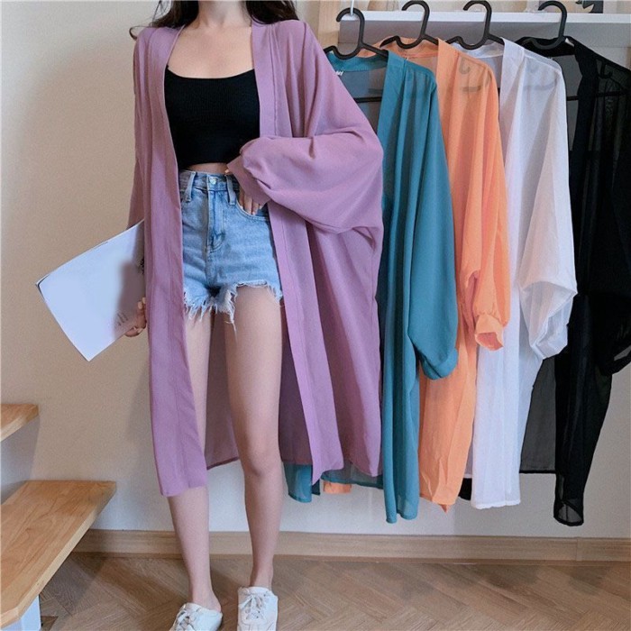 Mùa Hè Siêu Cổ Tích Phong Cách Nữ Dài Qua Đầu Gối Cardigan Thời Trang Áo Khoác Mỏng Phong Cách H