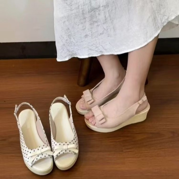 hở mũi nơ nêm gót nhọn dành cho nữ phong cách mùa hè mới bên ngoài mặc một dây quai lưng rỗng