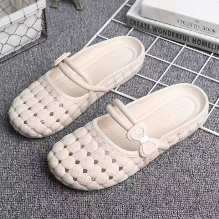 Nữ Rỗng Rỗng Giày Nữ Trắng Giày Sandal Mũi Đế Bằng Áo Khoác Ngoài Thoải Mái Nhẹ Mẹ Giày